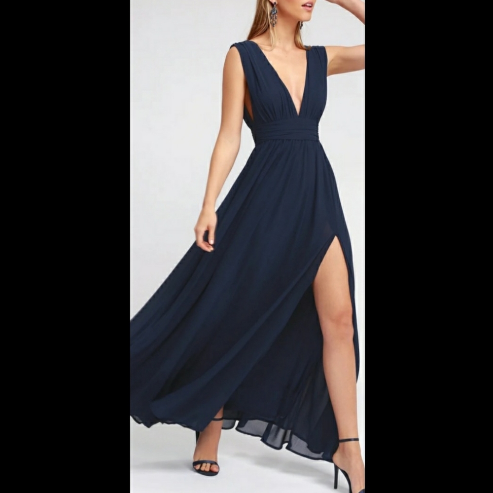 Lulu's Heavenly Hues Navy Blue Maxi Dress  - small